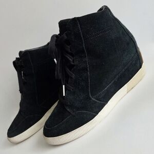 Sorel Out N About Suede Hidden Wedge Sneakers, Size 10